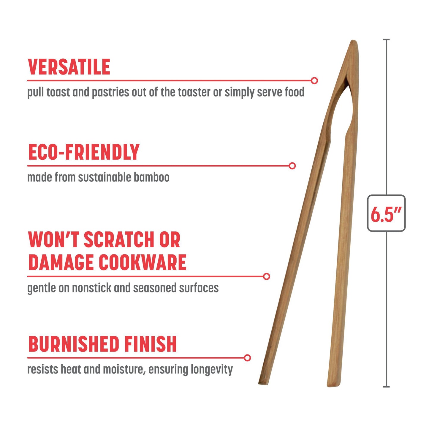Burnished Bamboo Toaster Tongs, 6.5 Inch