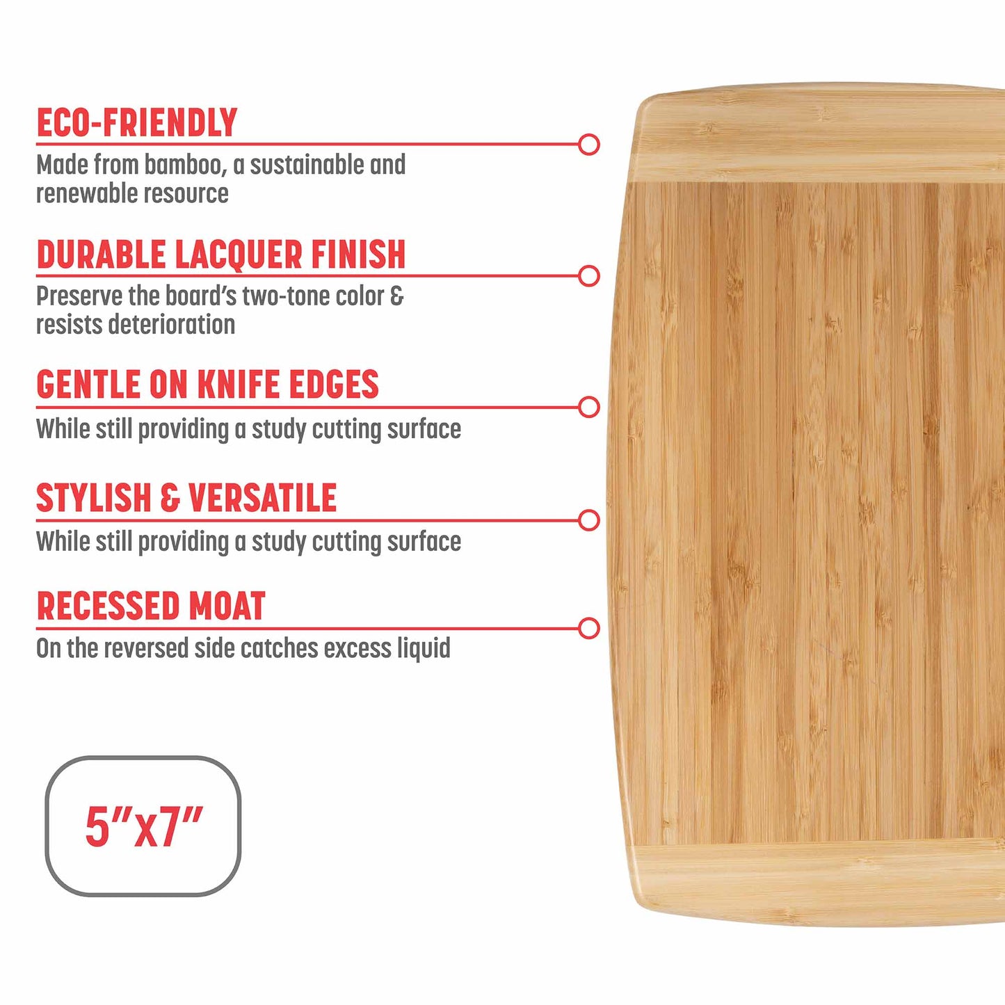 Compact Burnished Bamboo Cutting Board, 5x7 Inches