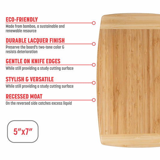 Compact Burnished Bamboo Cutting Board, 5x7 Inches
