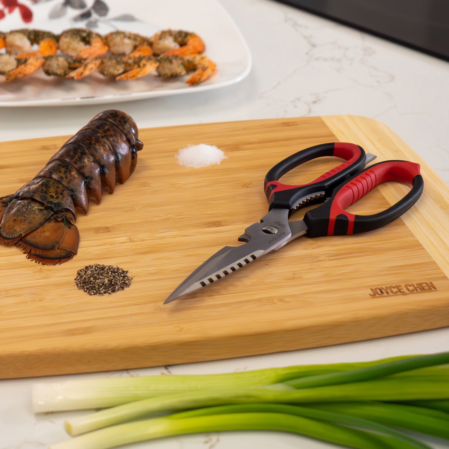 Joyce Chen Deluxe Multi-Use Kitchen Shears, 9" w/ Red & Black Handles