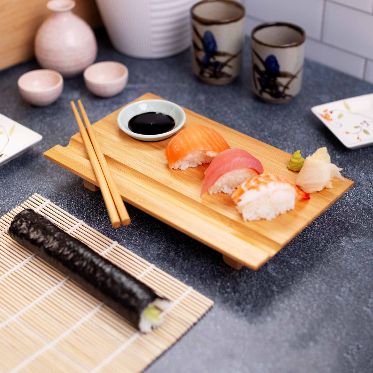 Burnished Bamboo Sushi Board Set