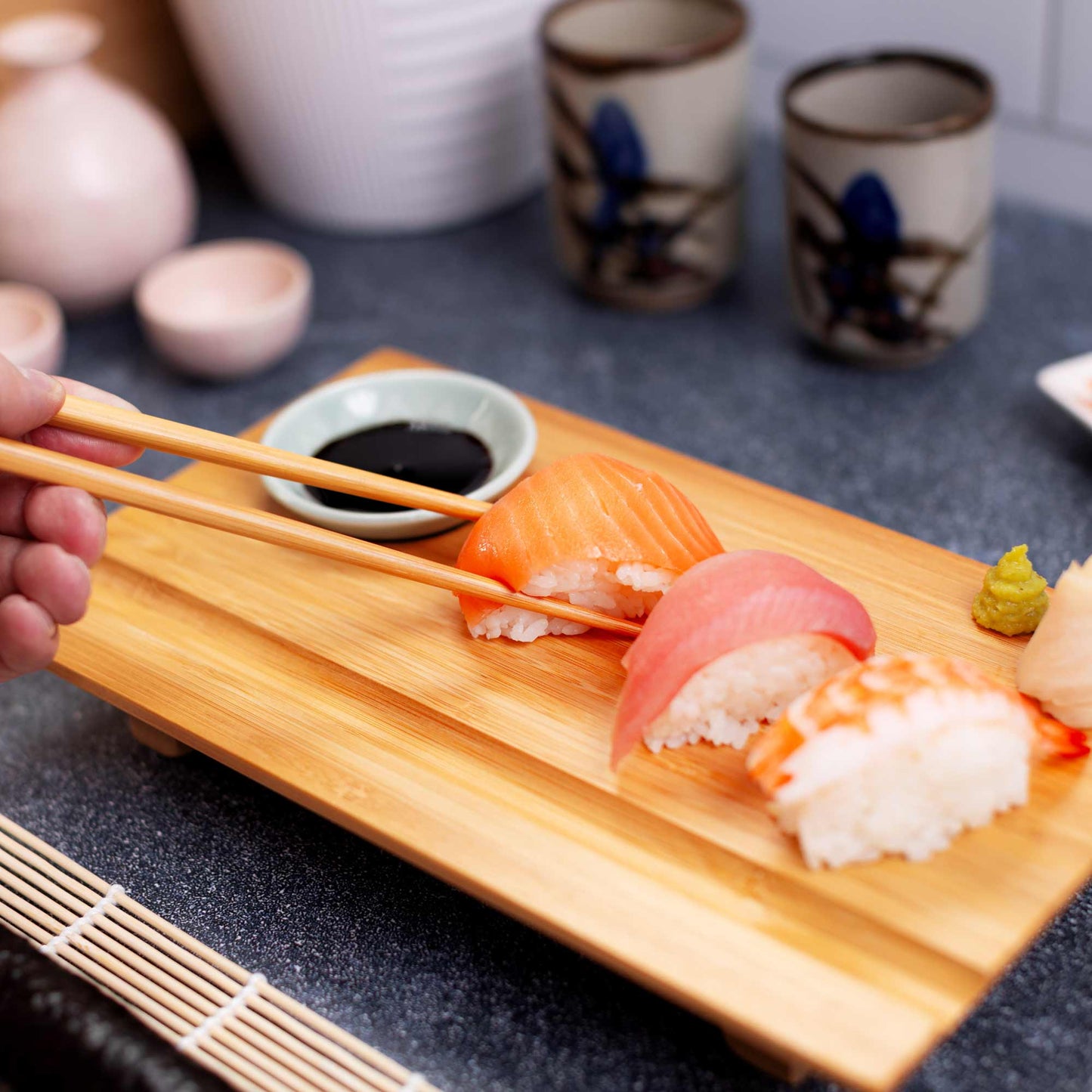Burnished Bamboo Sushi Board Set