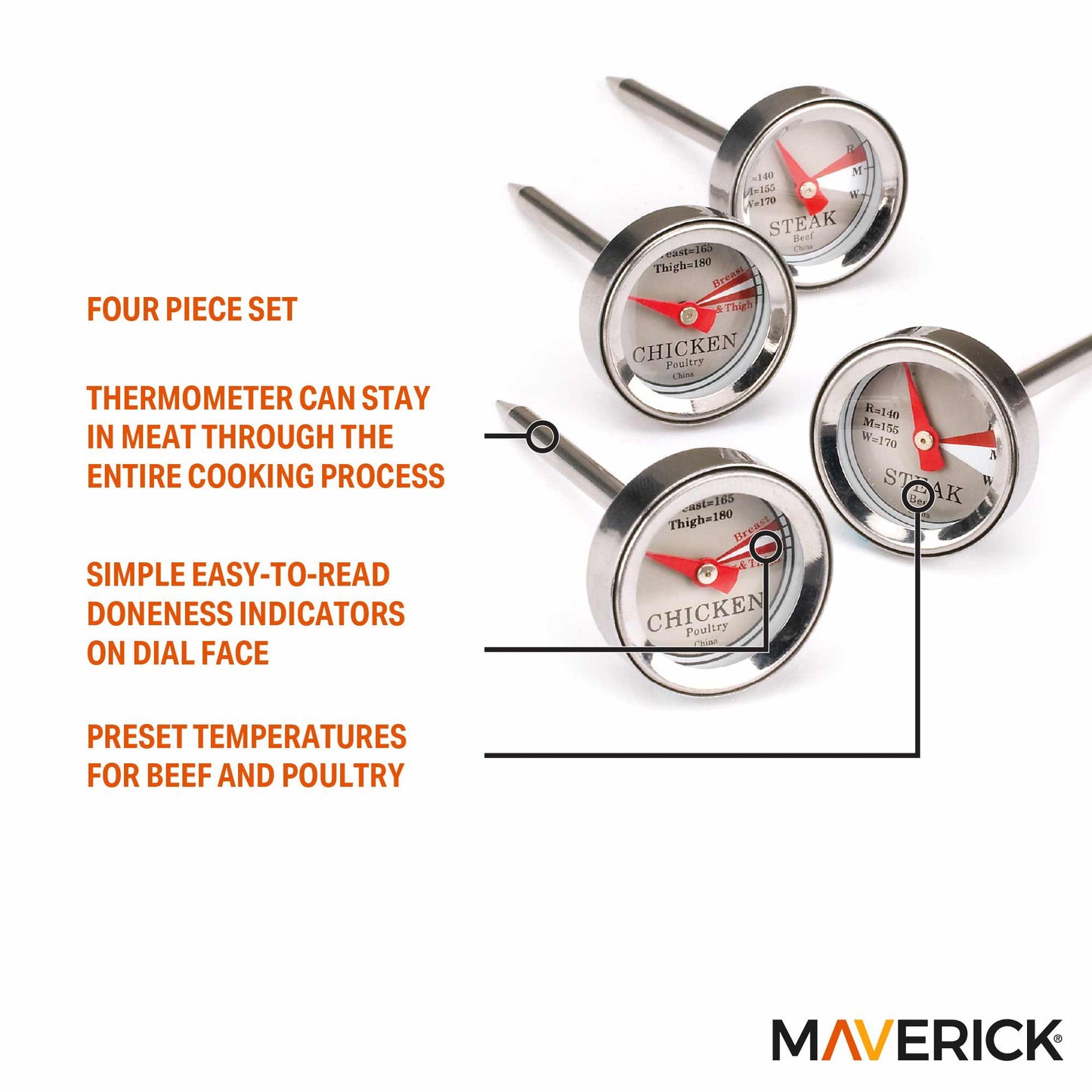 Mini Steak & Chicken Thermometer Set, 4 Piece