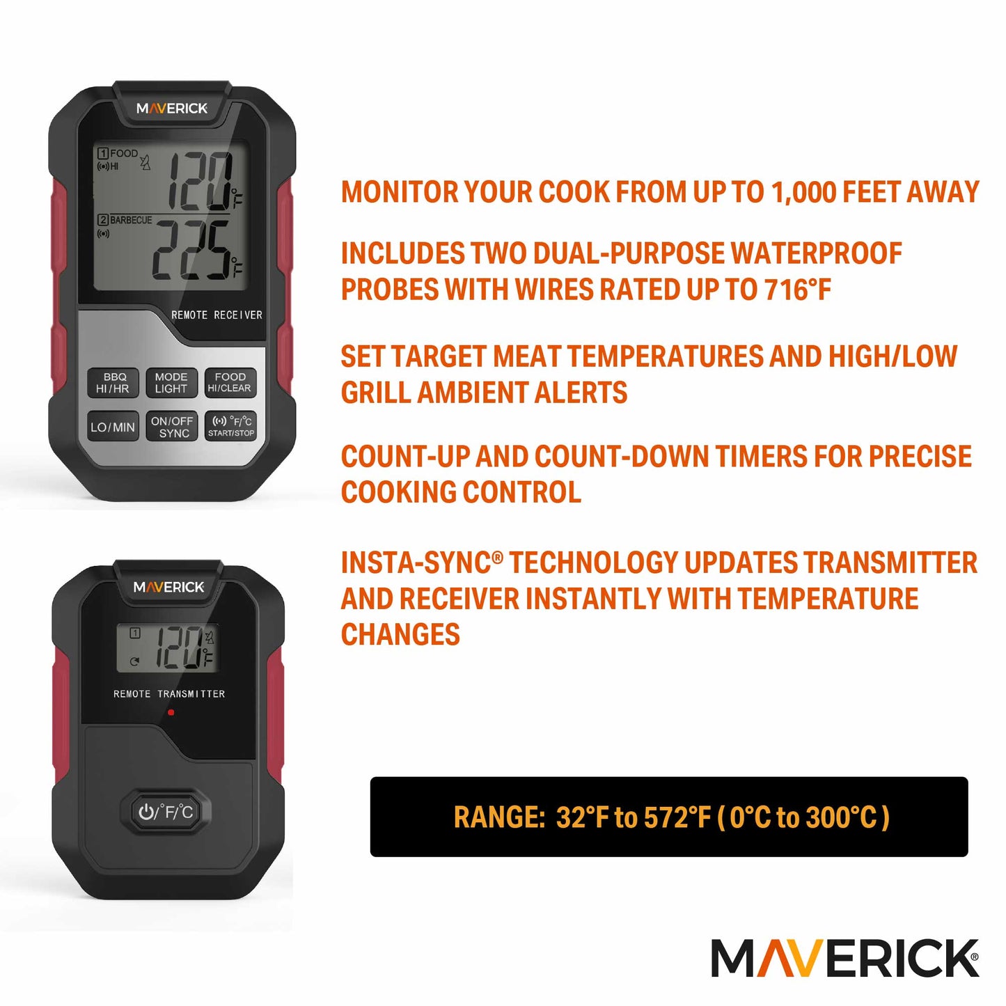 Extended Range Professional Wireless Thermometer and Timer, Dual Probe