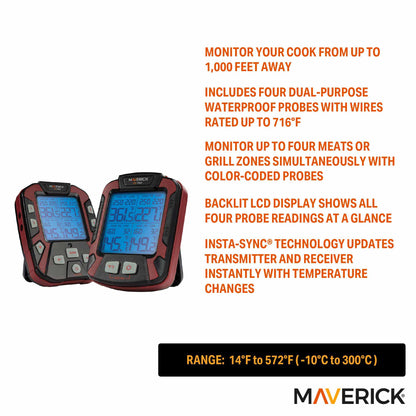 Extended Range Professional Wireless Thermometer, Four Probe