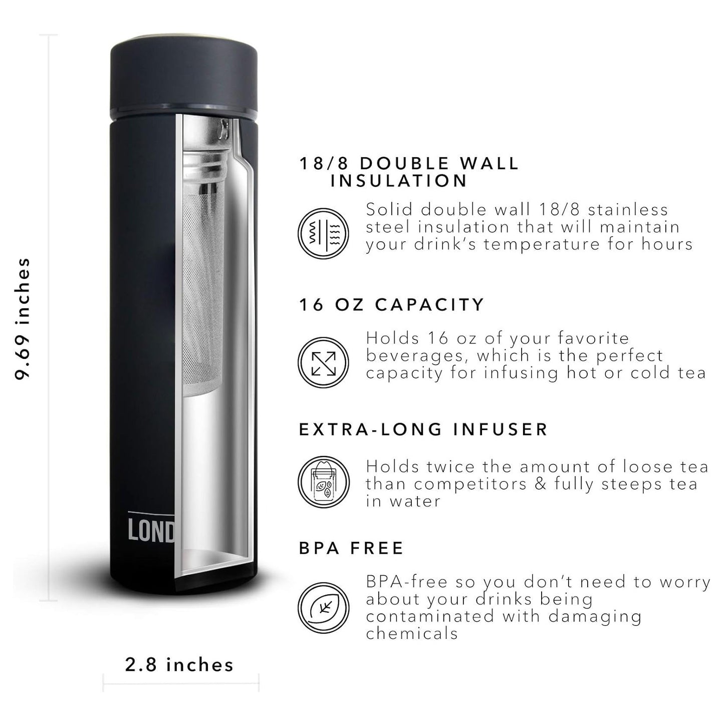 Tea Infuser Bottle 2-Pack, 16 Ounce