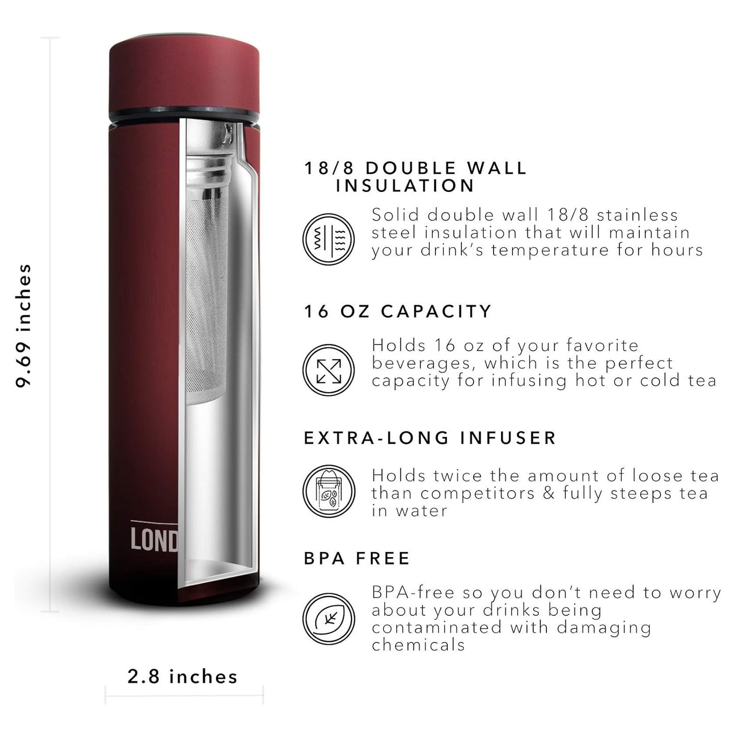 Tea Infuser Bottle 2-Pack, 16 Ounce