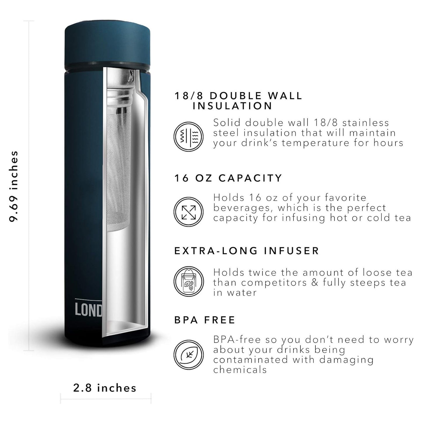 Tea Infuser Bottle 2-Pack, 16 Ounce