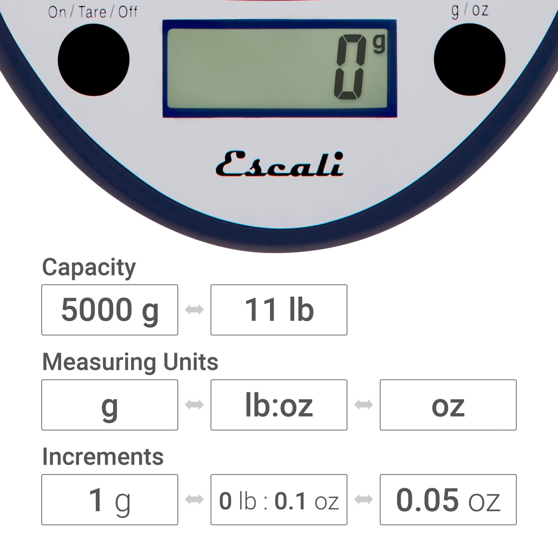 Escali Primo White Digital Food/Multi-Functional Kitchen Scale 5KG/11lb  Capacity