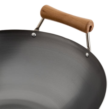 14 Inches Carbon Steel Wok with Helper Handle (Flat Bottom), 14 Gauge  Thickness, USA Made