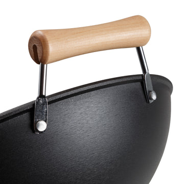 Seasoned Iron Flat Bottom Wok with Wooden Handle - Essential