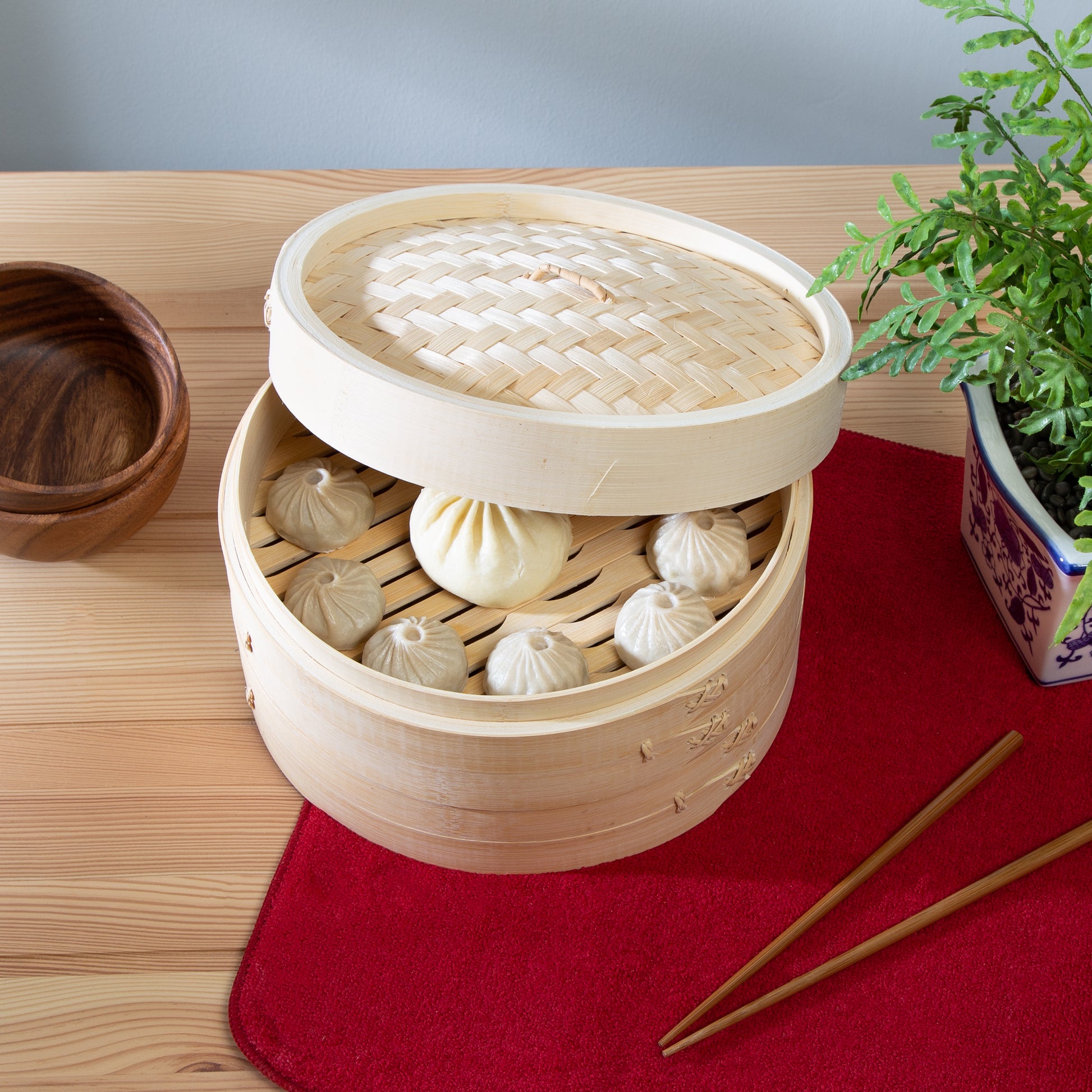  Handmade Steam Basket Bamboo Steamer 10 Inch, 2 Tiers
