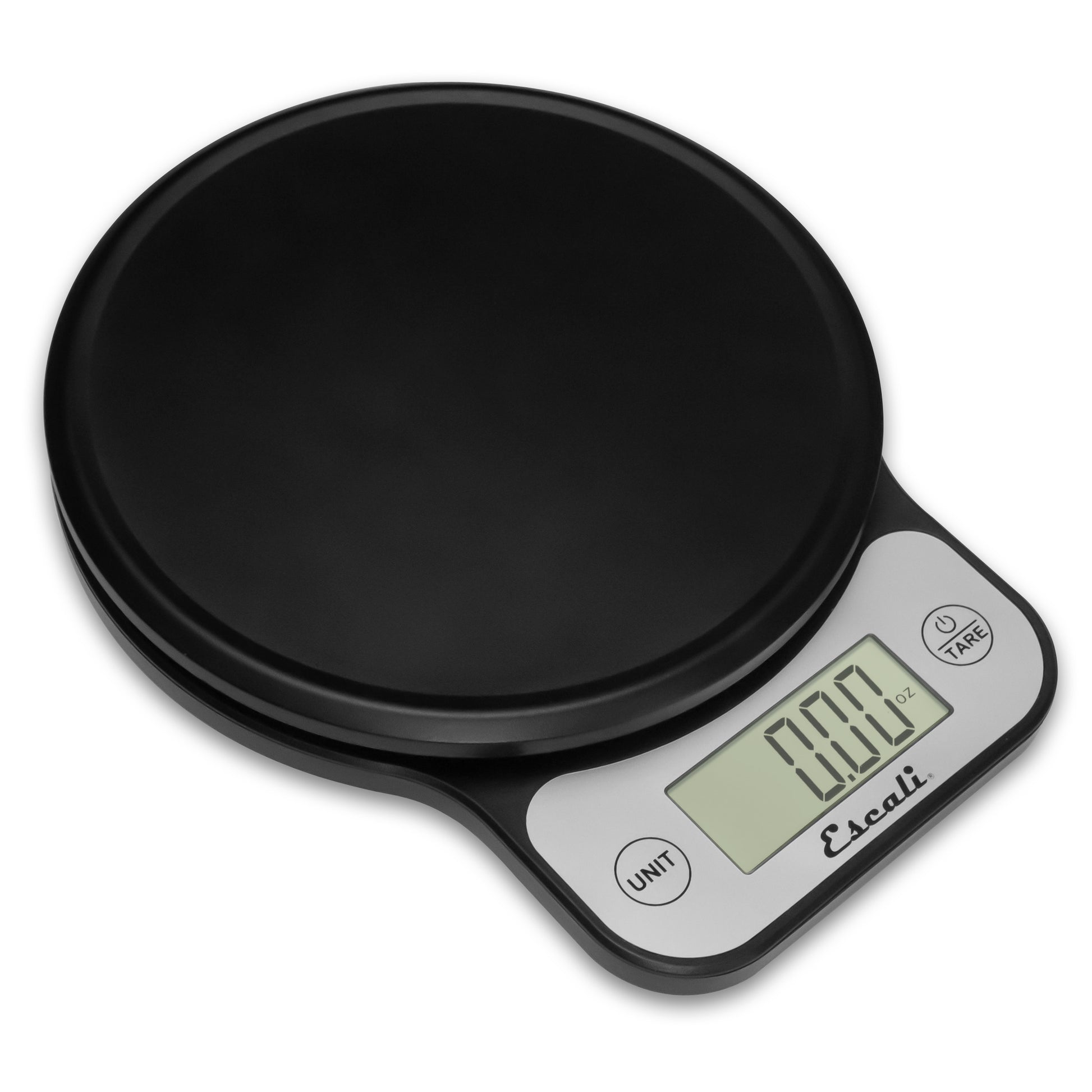 An angled photo of a black Telero Digital Kitchen Scale on a white background.