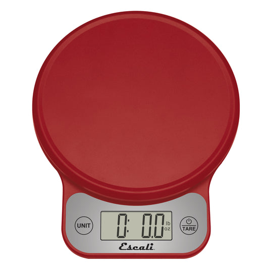 A photo of a red Telero Digital Kitchen Scale on a white background.